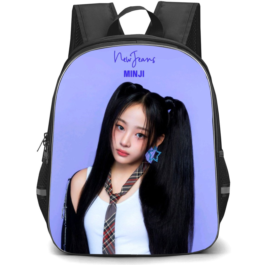 New Jeans Minji Backpack StudentPack - Minji Portrait Purple Background