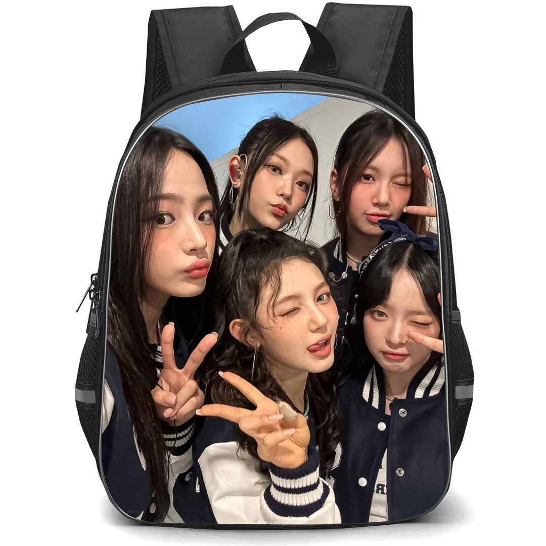 New Jeans Backpack StudentPack - New Jeans Members Selfie Blue Background