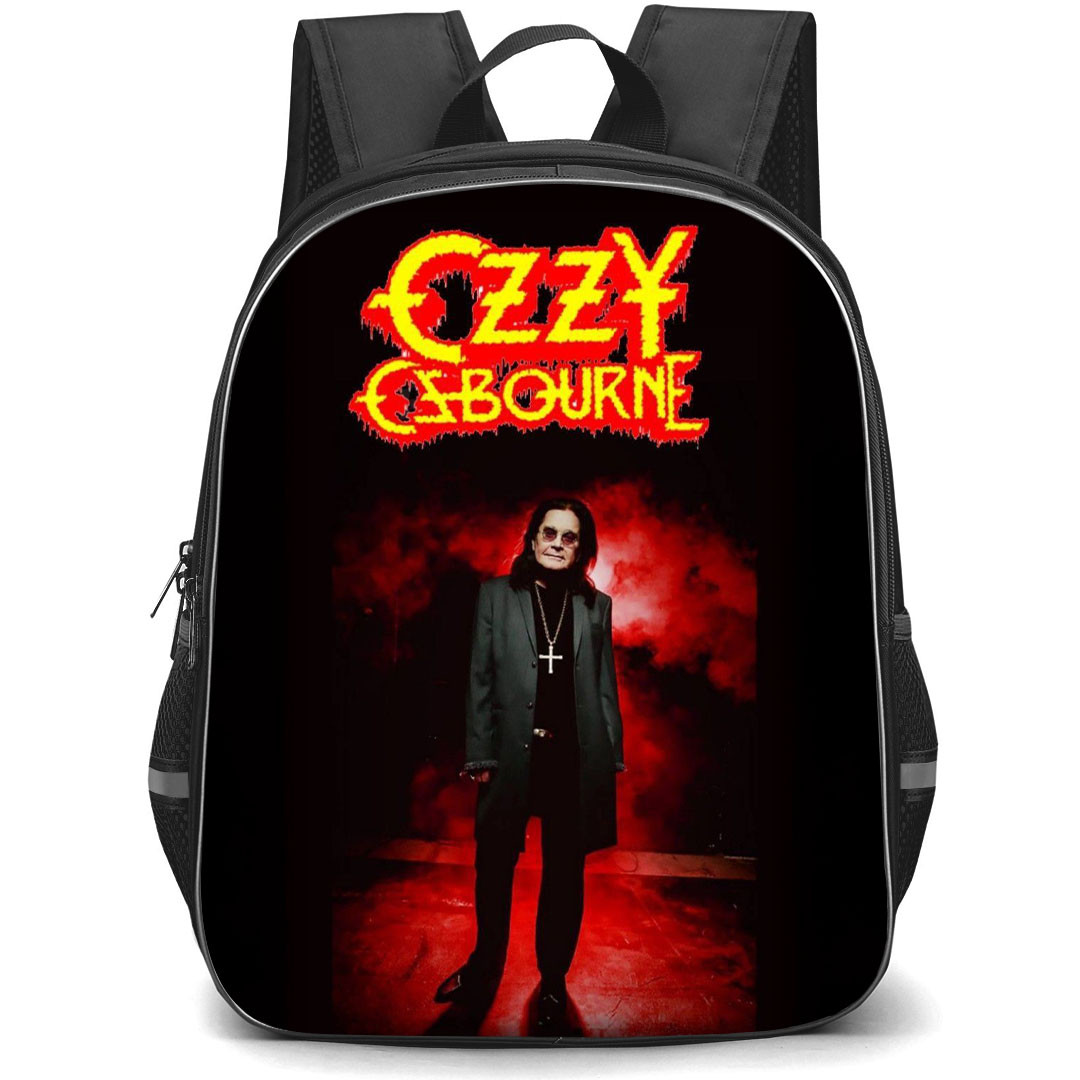 Pop Star Ozzy Osbourne Backpack StudentPack - Standing On Red Light Smoke Background