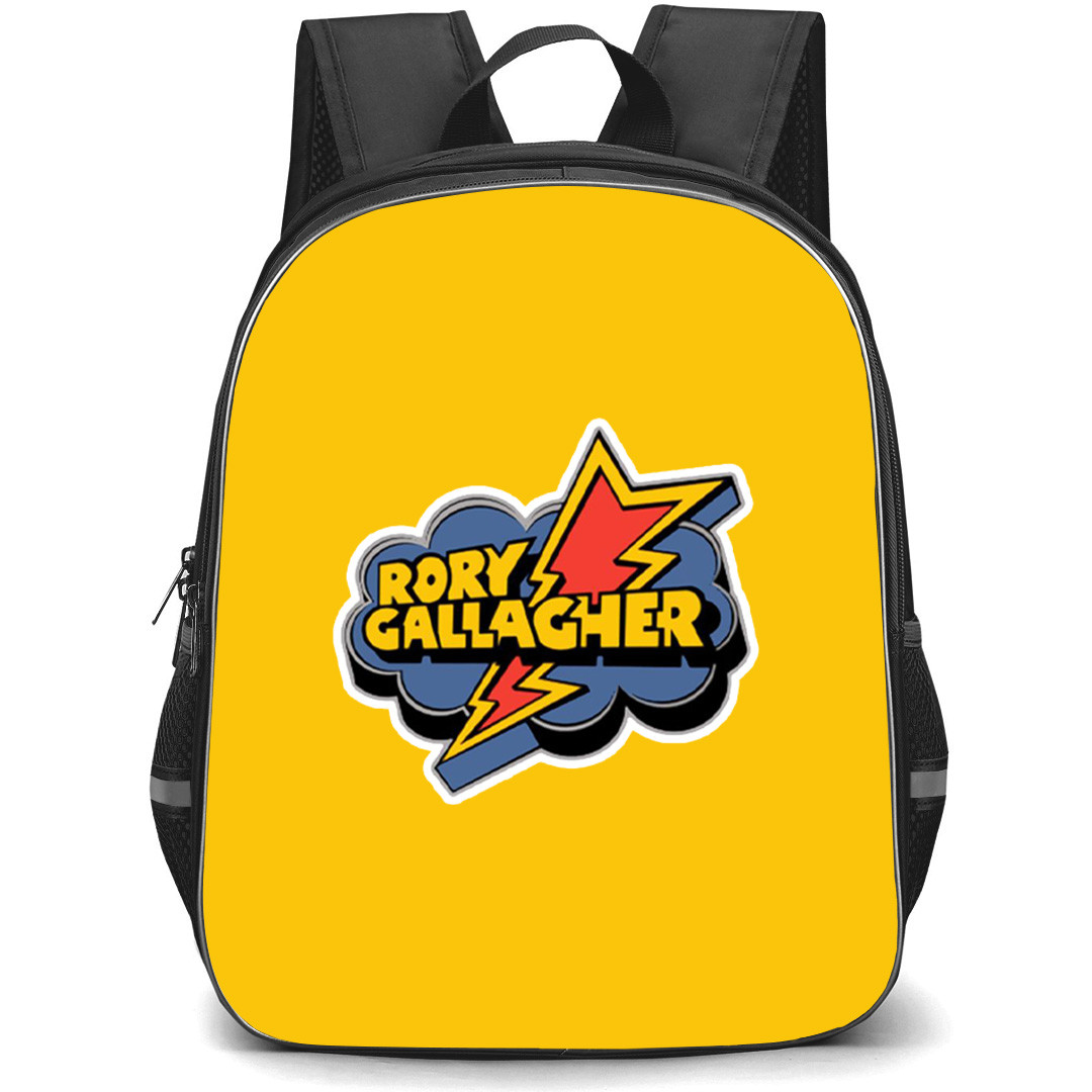 Rory Gallagher Backpack School Bag StudentPack - Rory Gallagher Comoc Style Logo Sticker On Orange Background