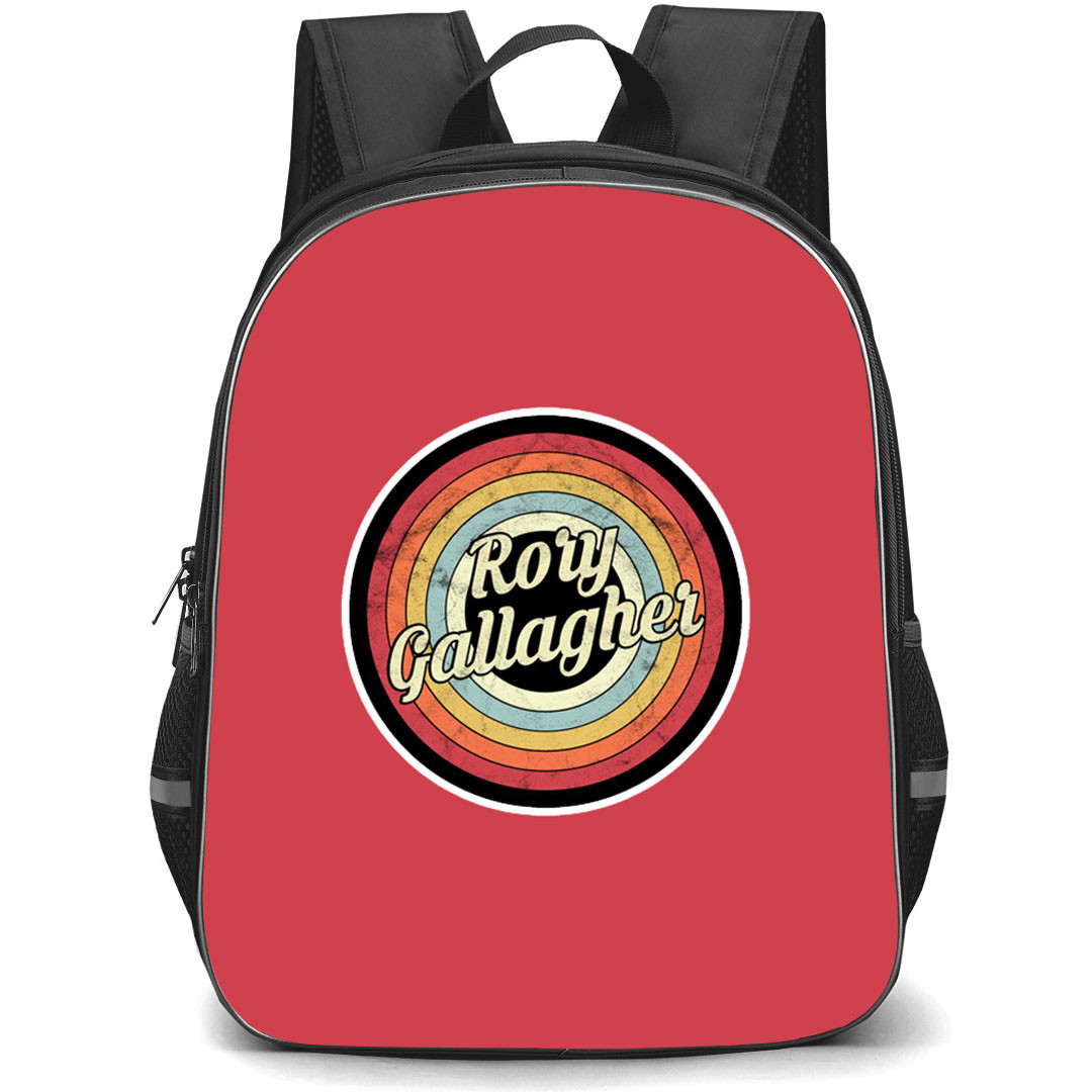 Rory Gallagher Backpack School Bag StudentPack - Rory Gallagher Retro Circle Sticker On Red Background