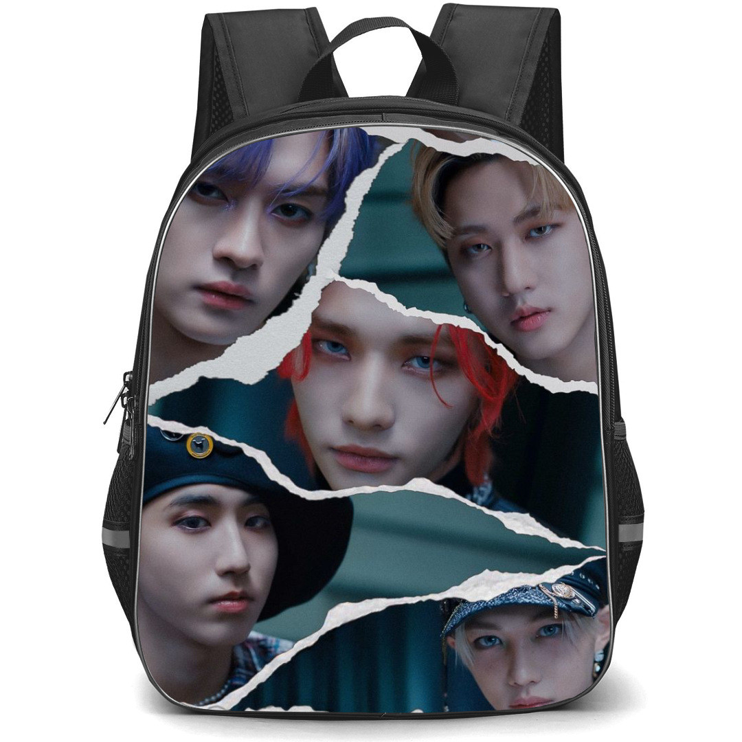 Stray Kids Backpack StudentPack - Stray Kids Member Portrait Poster with Ripped Paper Design