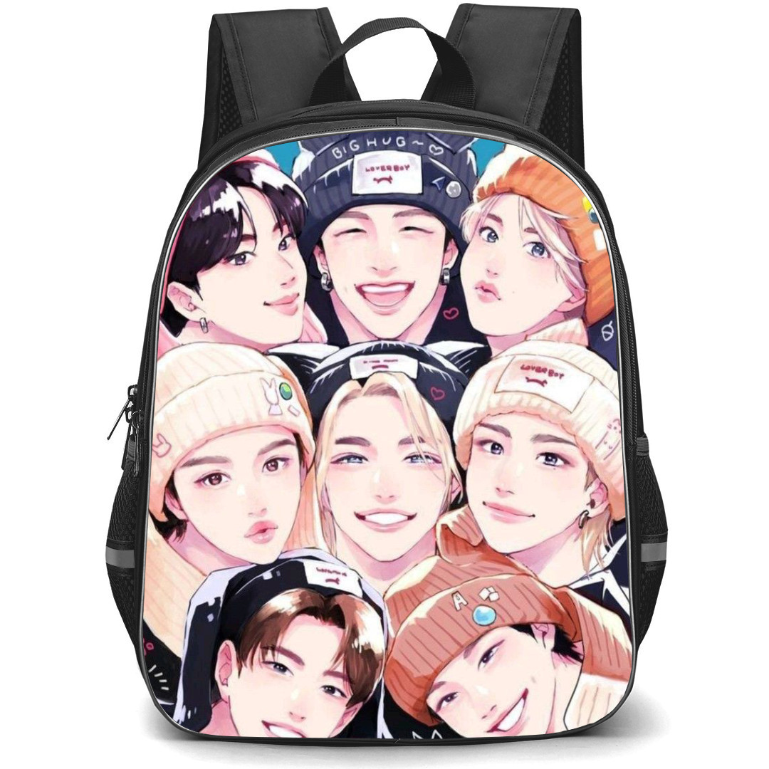 Stray Kids Backpack StudentPack - Stray Kids Member Smiley Avatar Illustration On Blue Background
