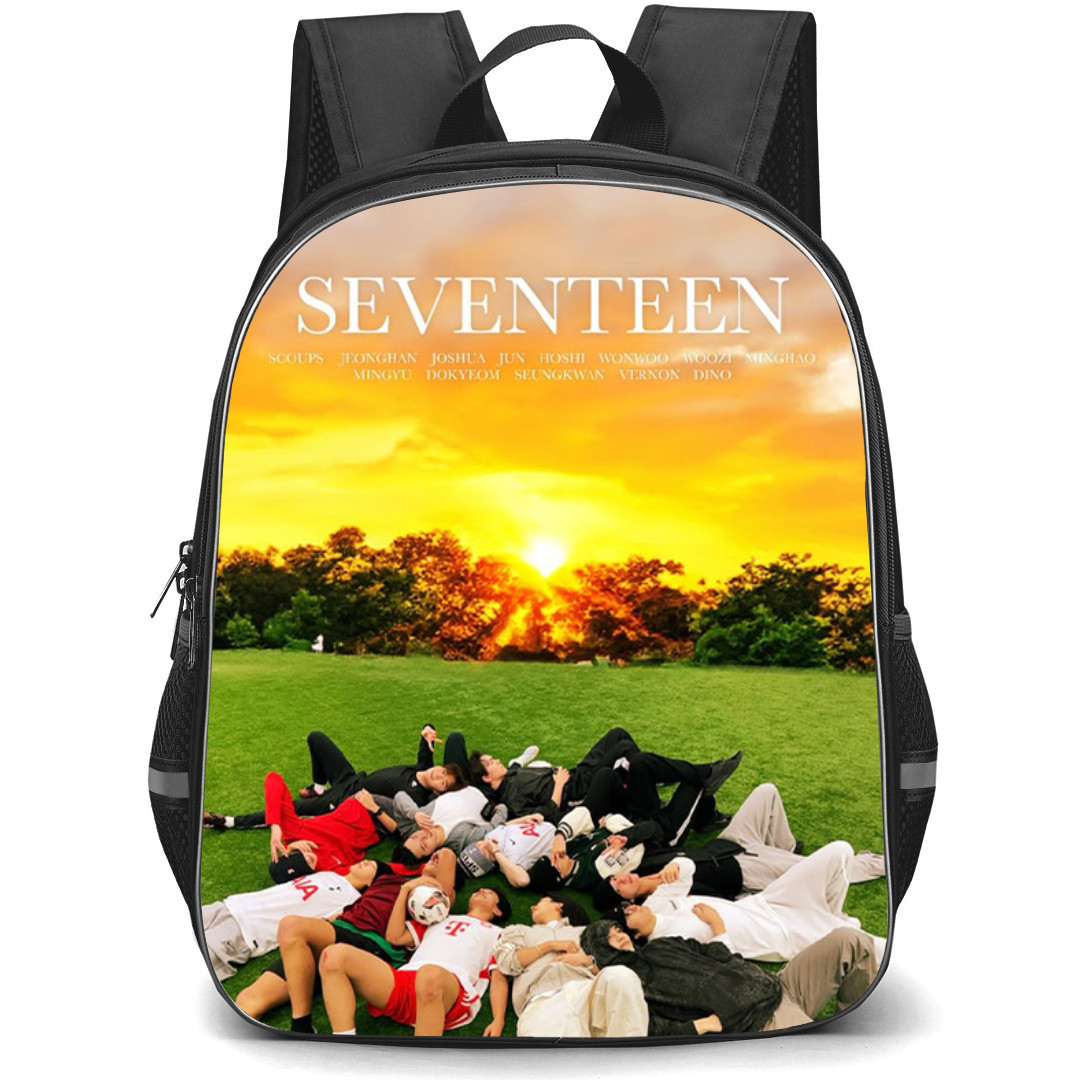 Seventeen Backpack StudentPack - Seventeen Band Member Lying On Green Grass Poster