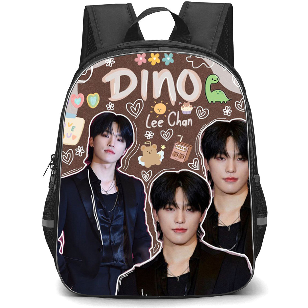 Seventeen Dino Backpack StudentPack - Dino Wear Black Suit On Cartoon Symbol Art Poster