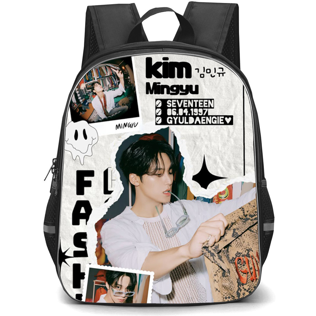 Seventeen Mingyu Backpack StudentPack - Mingyu Fan Art Retro Collage Poster