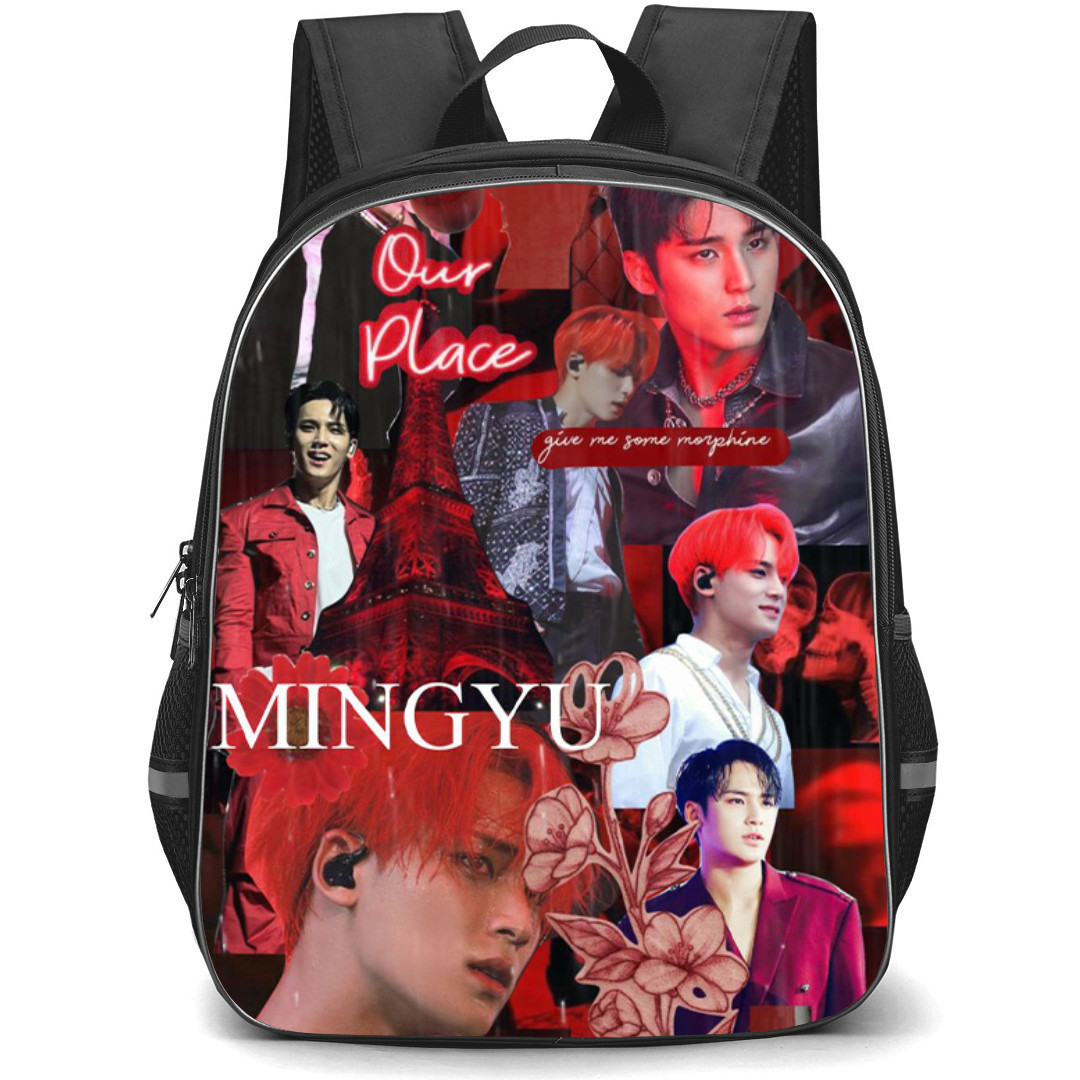 Seventeen Mingyu Backpack StudentPack - Mingyu Red Effect Collage Poster