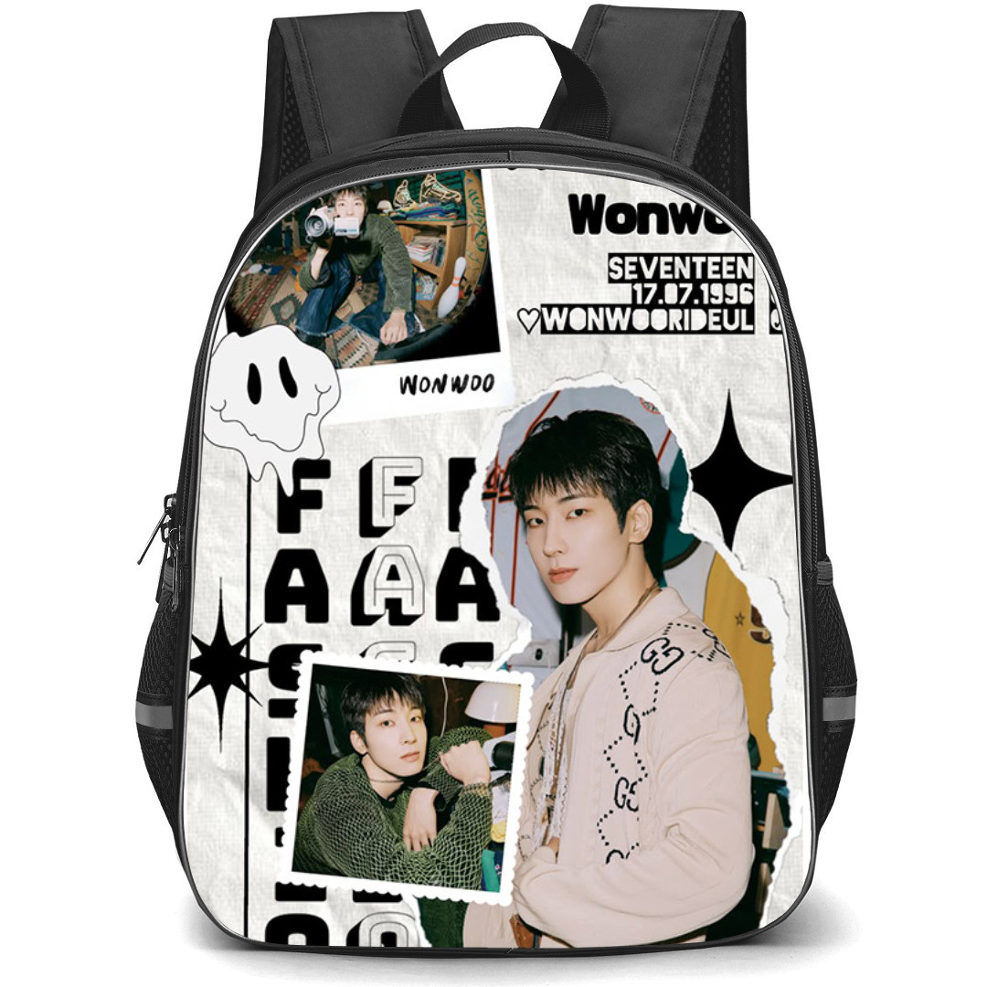 Seventeen Wonwoo Backpack StudentPack - Wonwoo Fan Art Retro Collage Poster