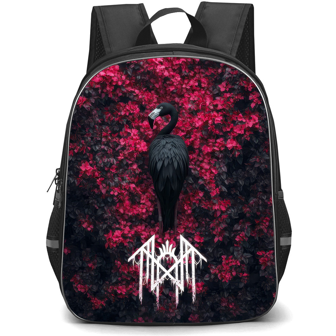 Sleep Token Backpack School Bag StudentPack - Sleep Token Logo and Black Flamingo with Black and Red Background