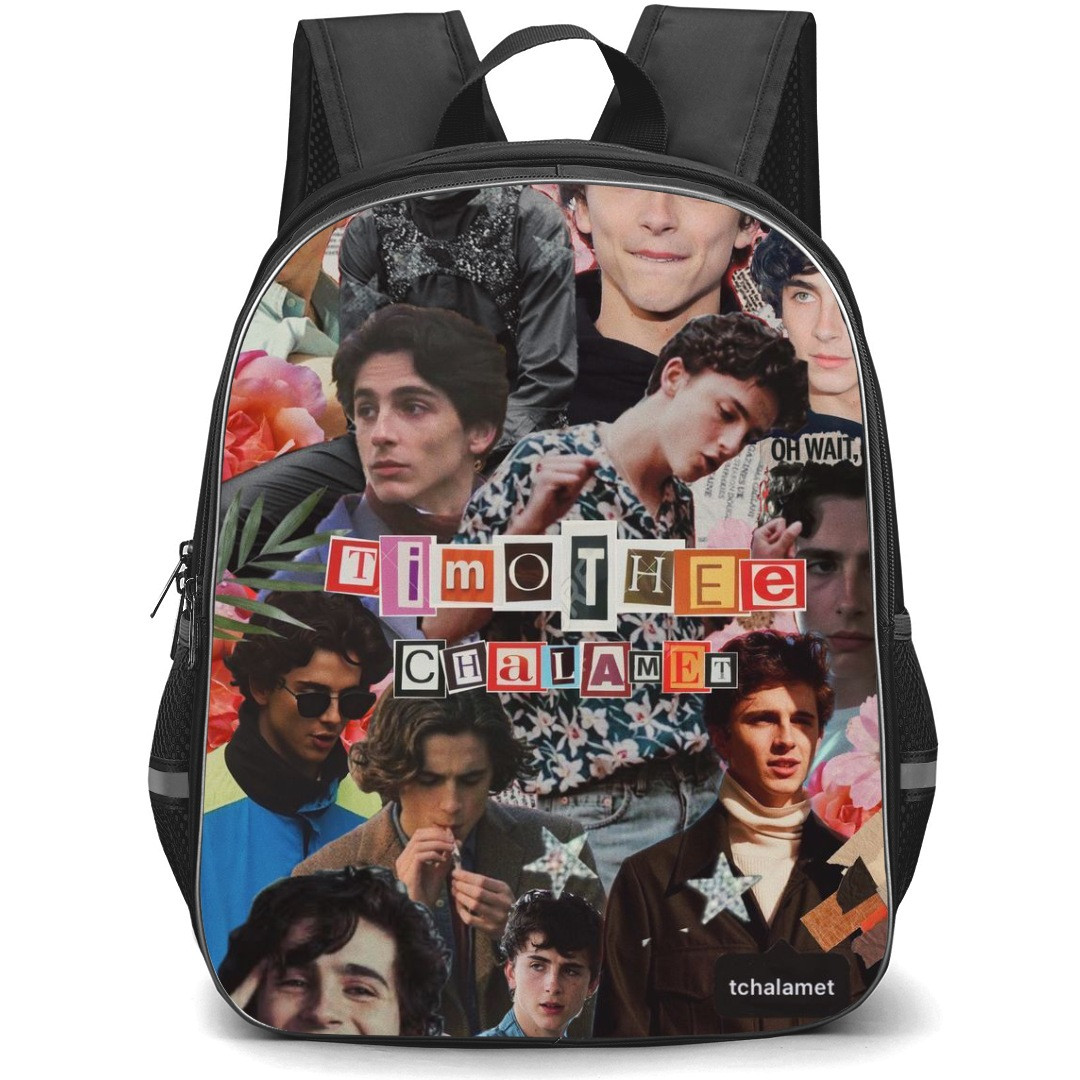 Pop Star Timothee Chalamet Backpack StudentPack - Timothee Chalamet Collage Newspaper Background