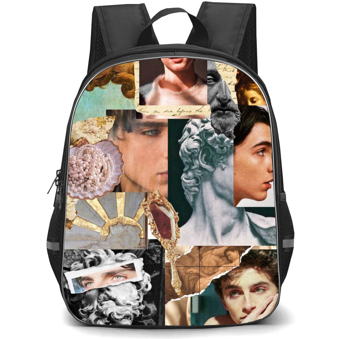 Pop Star Timothee Chalamet Backpack StudentPack - Timothee Chalamet Collage Statue