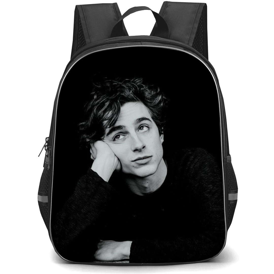 Pop Star Timothee Chalamet Backpack StudentPack - Timothee Chalamet Grayscale Looking Up