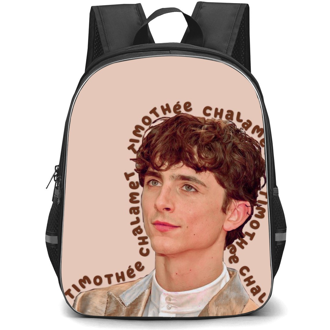 Pop Star Timothee Chalamet Backpack StudentPack - Timothee Chalamet Portait Beige Background