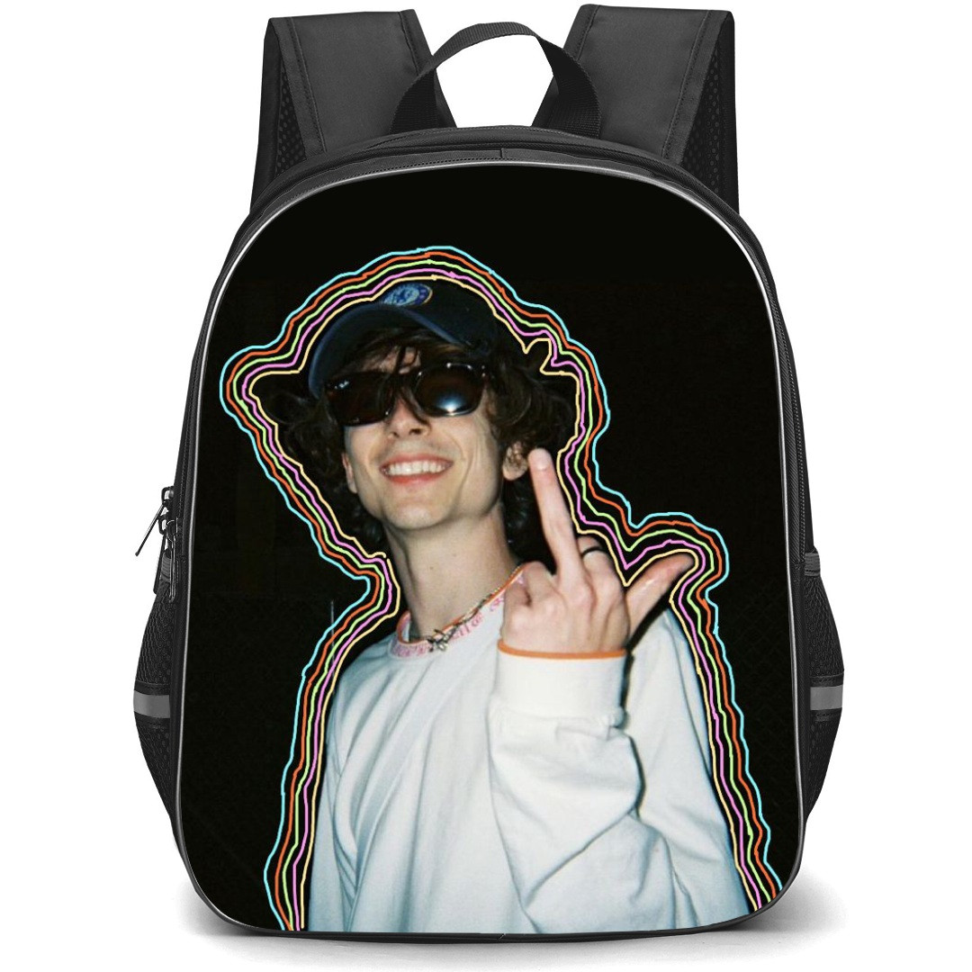 Pop Star Timothee Chalamet Backpack StudentPack - Timothee Chalamet Portrait Black Background