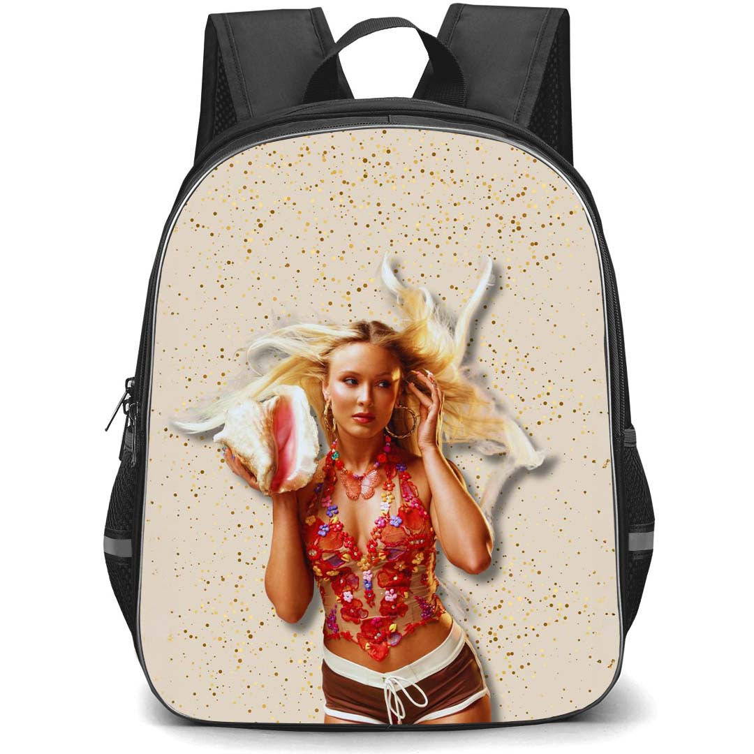 Zara Larsson Backpack School Bag StudentPack - Zara Larsson Holding A Shell Purses On Glitter Background