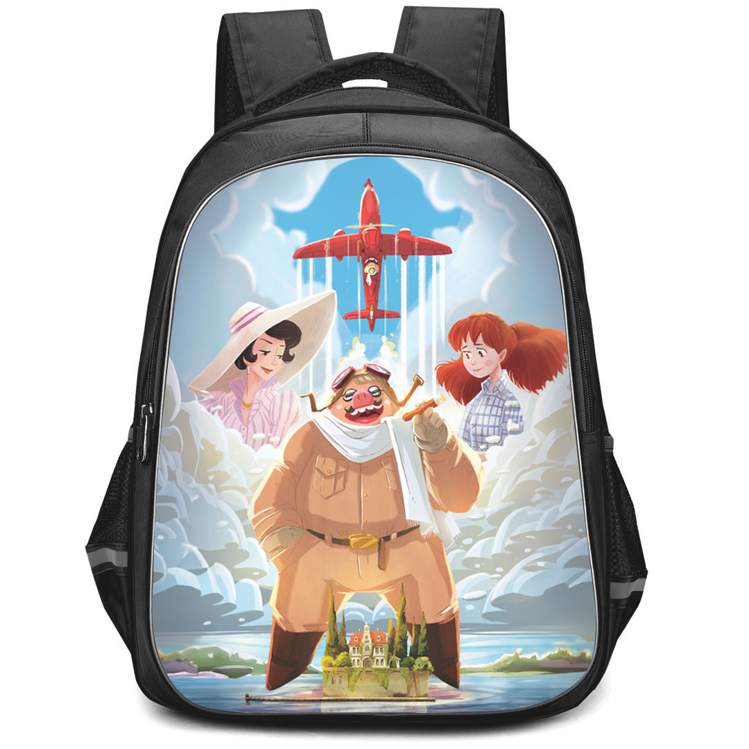 Porco Rosso Backpack StudentPack - Porco Rosso Fio Gina And Marco Cartoon Art Poster