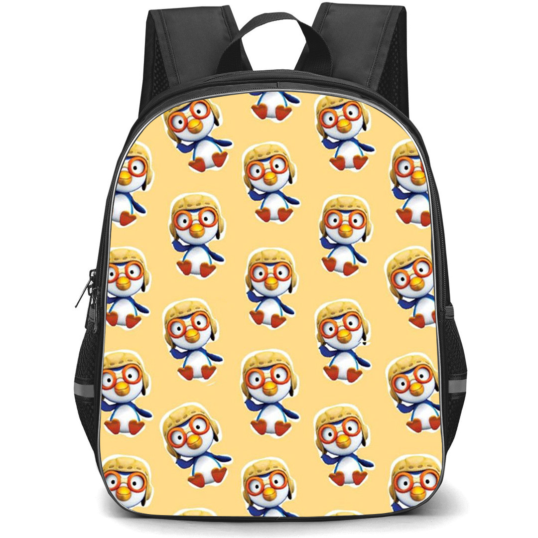 Pororo The Little Penguin Poby Backpack School Bag StudentPack - Pororo The Little Penguin Poby Pattern Art On Yellow Background