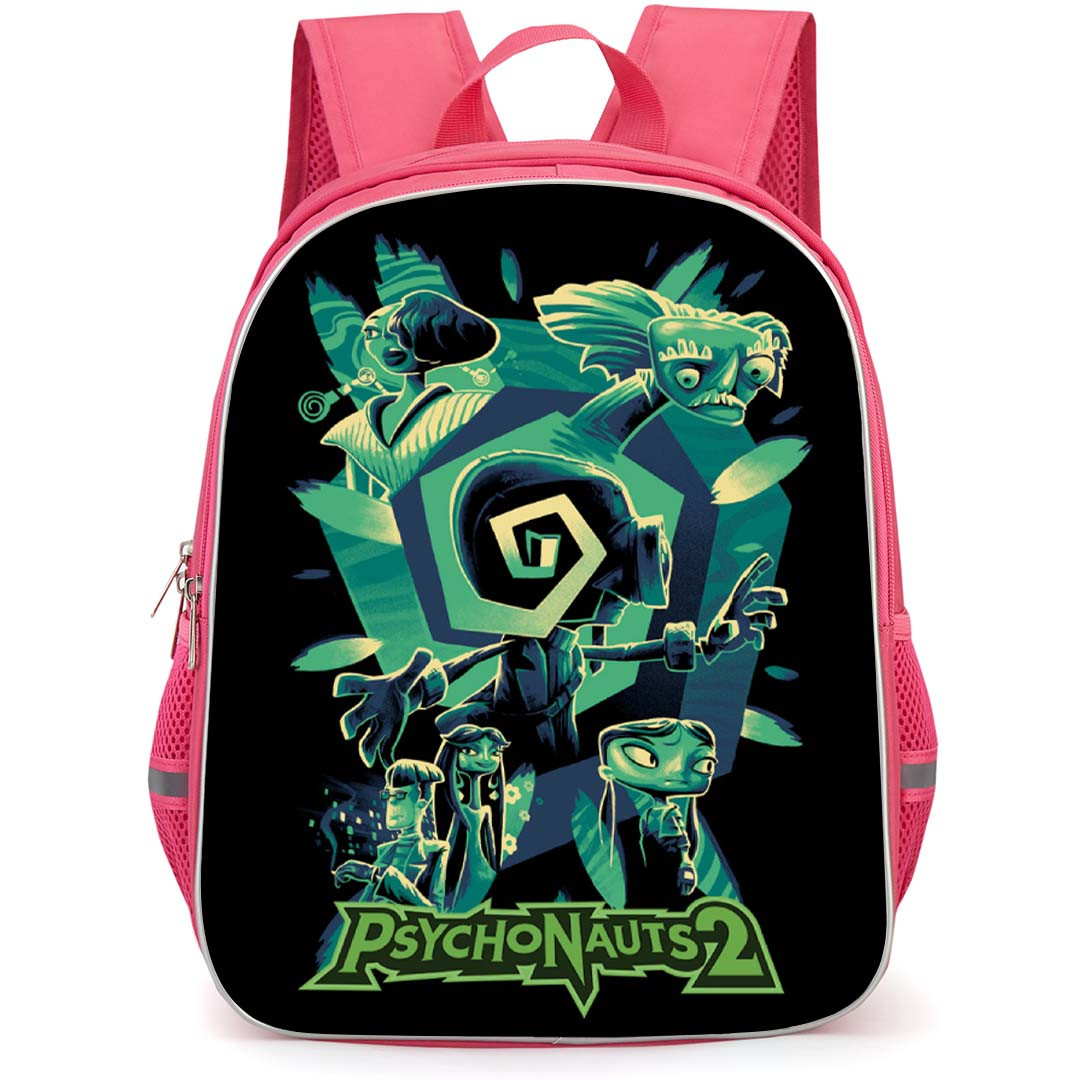 Psychonauts Backpack School Bag StudentPack - Psychonauts Characters Game Poster On Black Background