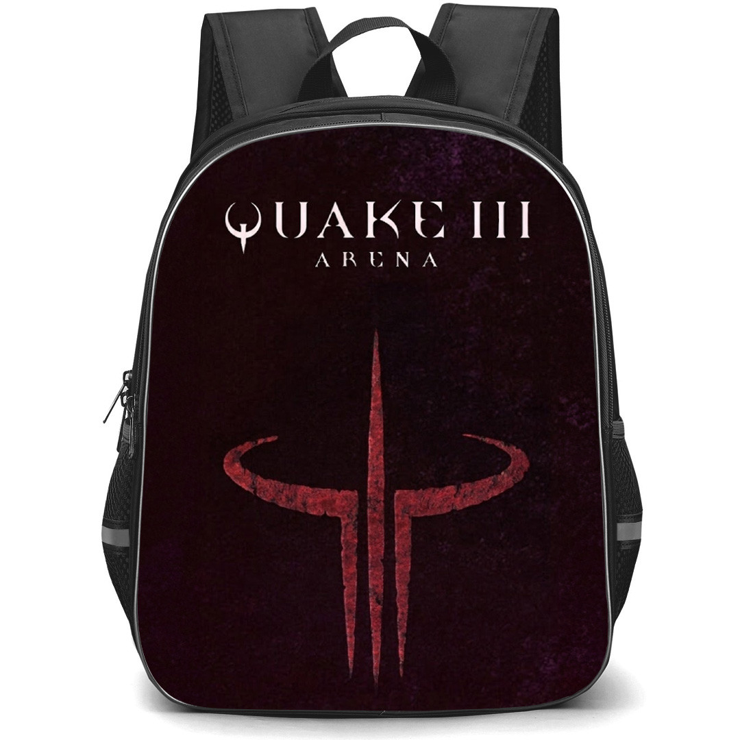 Quake Backpack School Bag StudentPack - Quake 3 Arena Logo On Dark Red Grunge Background