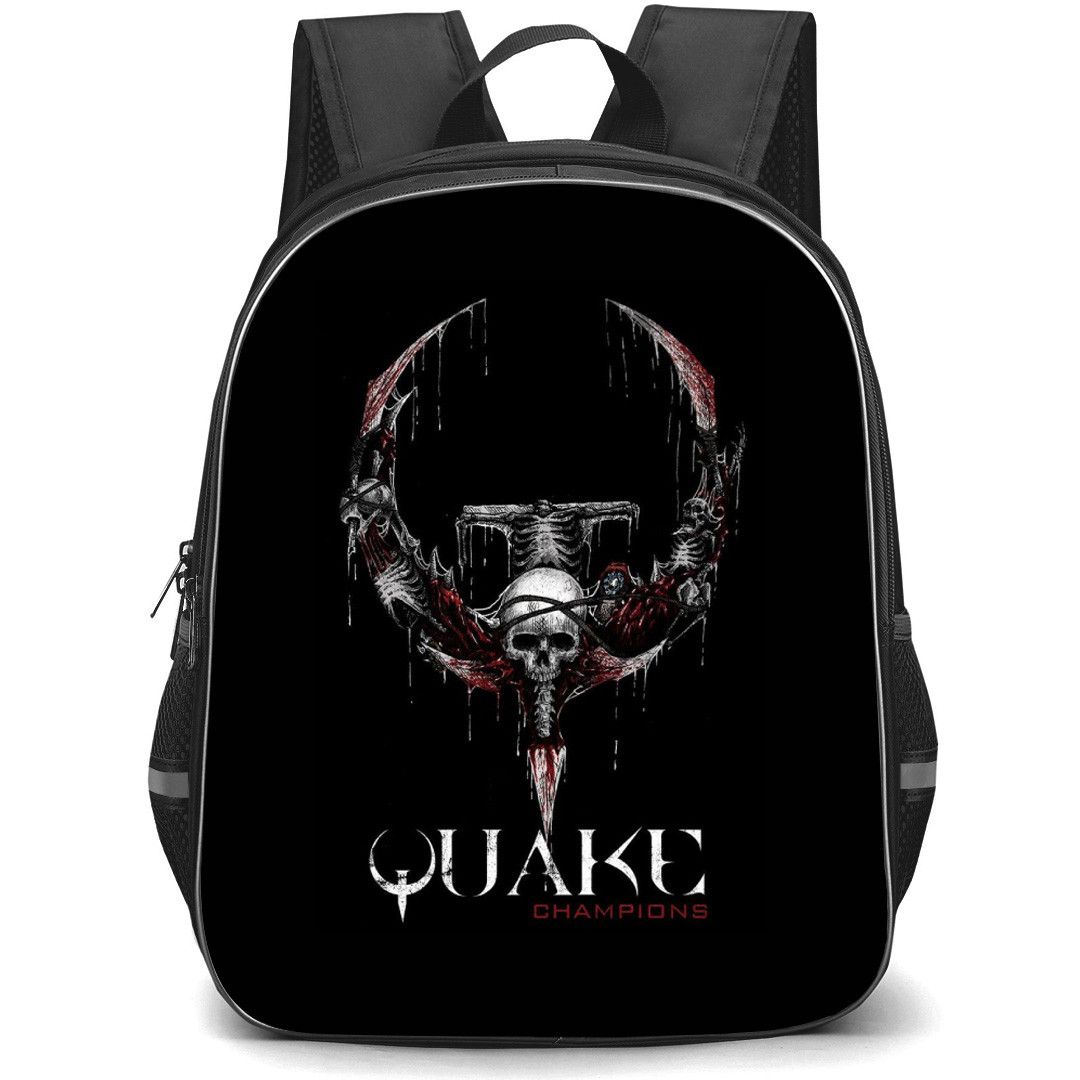 Quake Backpack School Bag StudentPack - Quake Skull Logo On Black Background