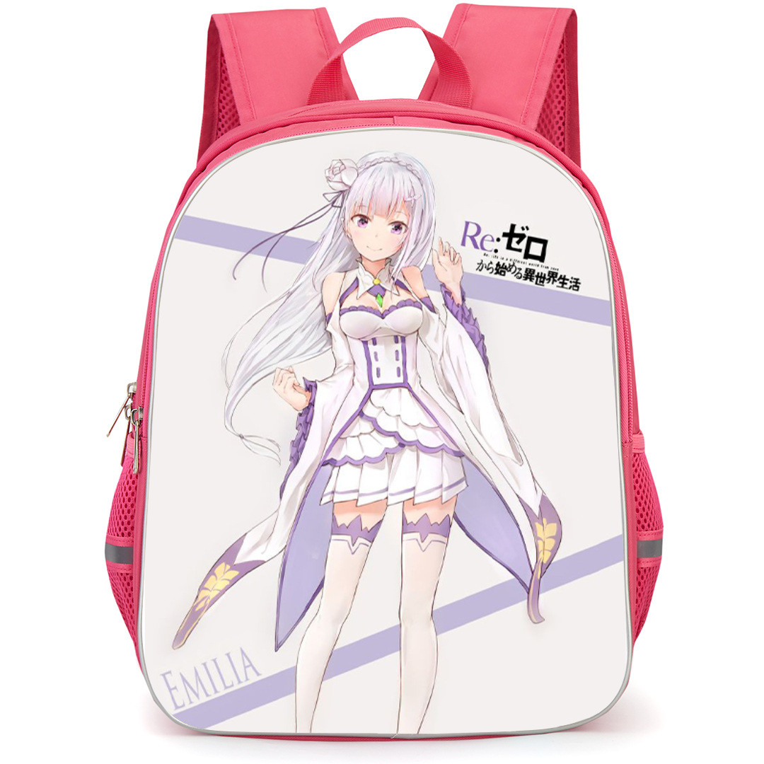 Re Zero - Starting Life in Another World Emilia Backpack StudentPack - Emilia Standing On Purple Stripe White Background
