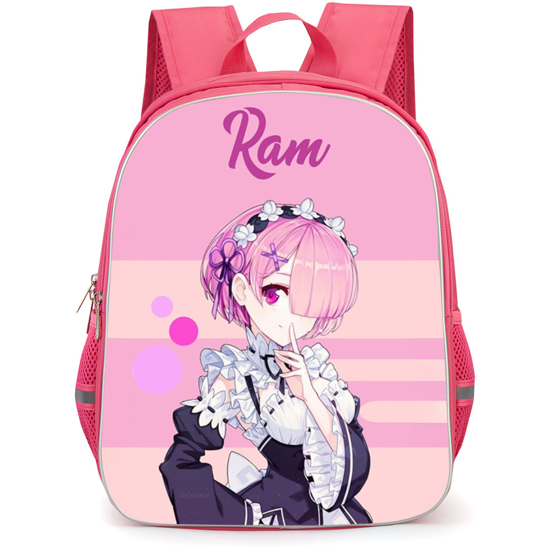Re Zero - Starting Life in Another World Ram Backpack StudentPack - Ram Anime Art On Pink Background