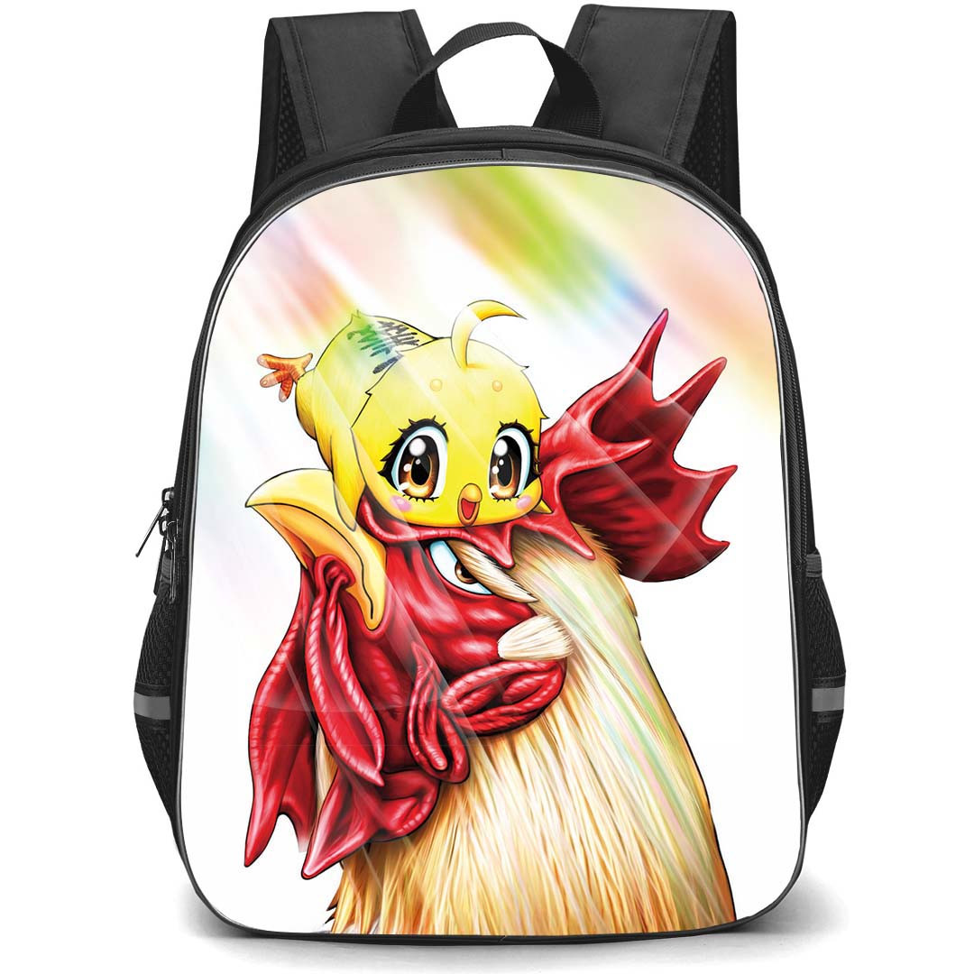 Rooster Fighter Backpack School Bag StudentPack - Rooster Fighter Keiji And Piyoko Duo Illustration Art Poster