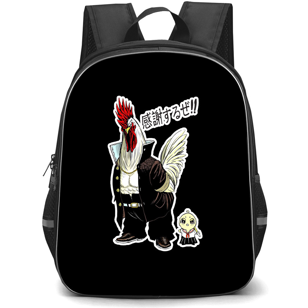 Rooster Fighter Backpack School Bag StudentPack - Rooster Fighter Keiji And Piyoko Standing Illustration Art Poster