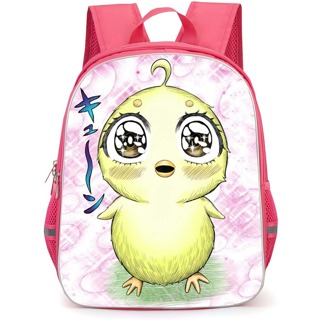 Rooster Fighter Piyoko Backpack School Bag StudentPack - Piyoko On Pink Sparkle Hearts Background