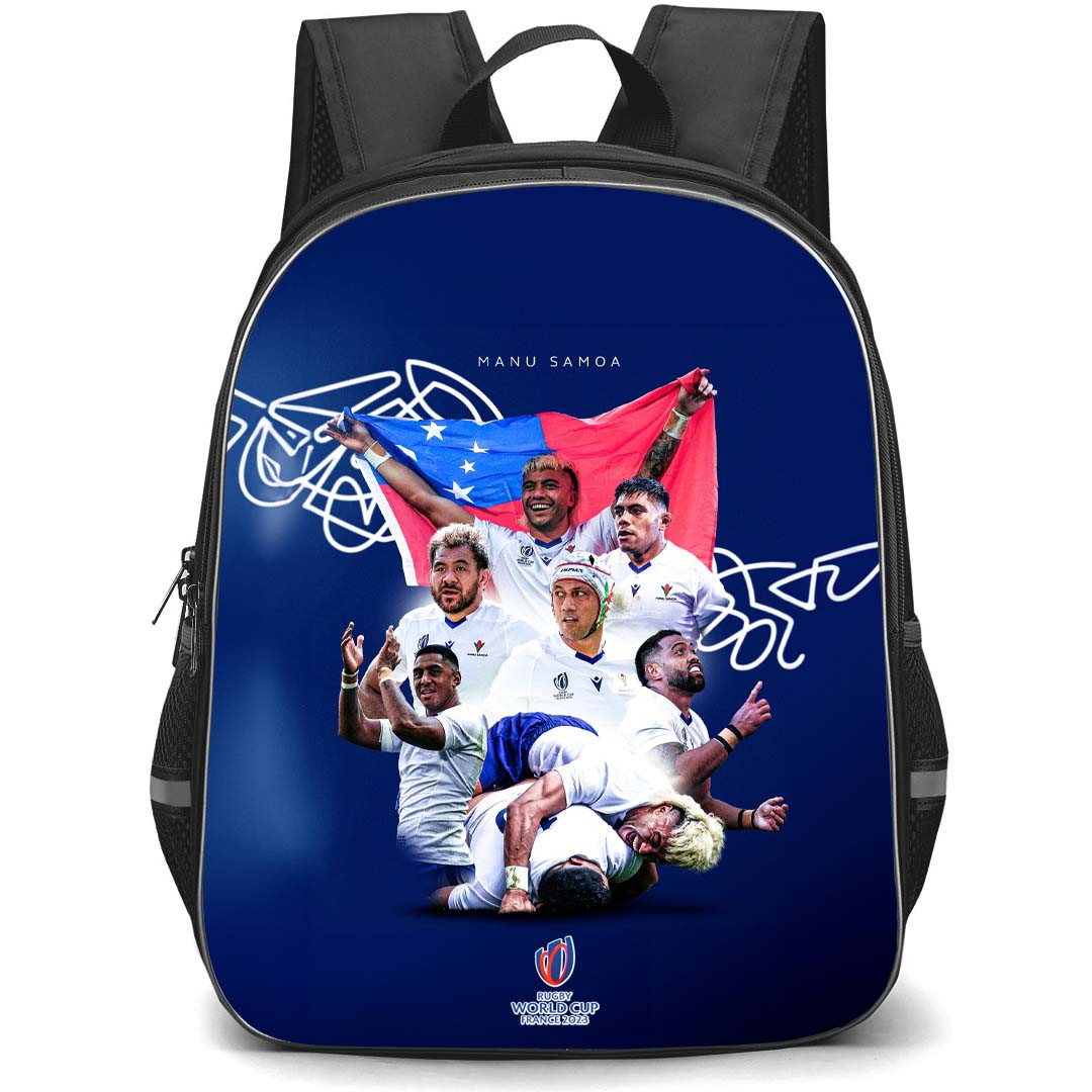 Rugby World Cup France 2023 The Samoa National Rugby Union Backpack StudentPack - Manu Samoa Players Portrait On Blue Background