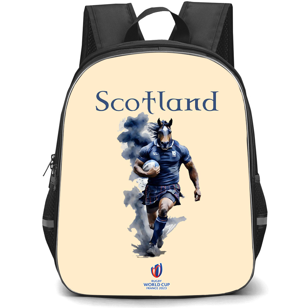 Rugby World Cup France 2023 Scotland National Rugby Union Backpack StudentPack - Horse Running On Beige Background