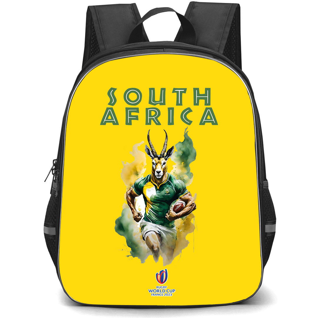 Rugby World Cup France 2023 South Africa National Rugby Union Backpack StudentPack - Deer Ruing On Yellow Background
