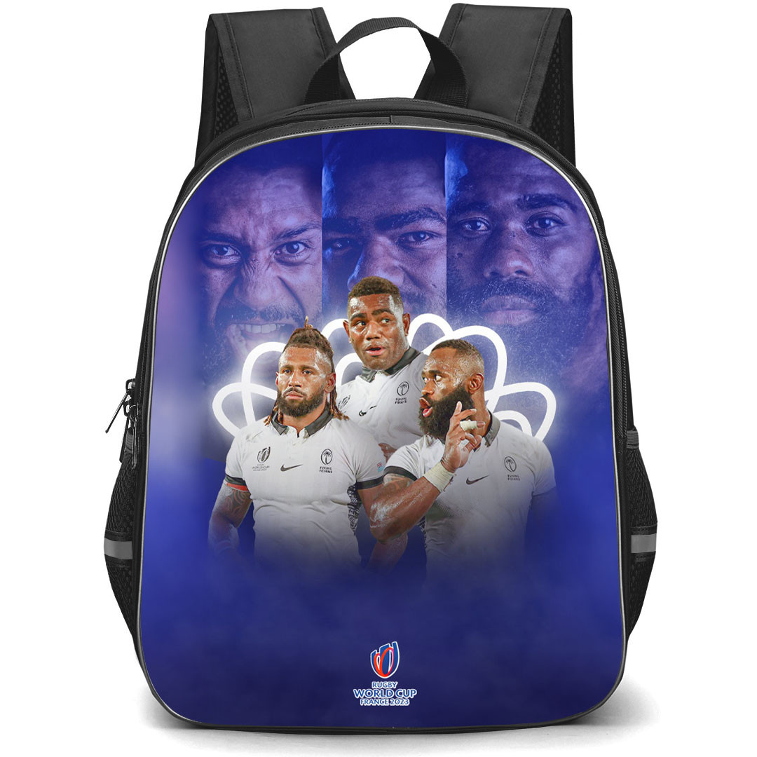 Rugby World Cup France 2023 Fiji National Rugby Union Backpack StudentPack - Players Portrait On Blue Background