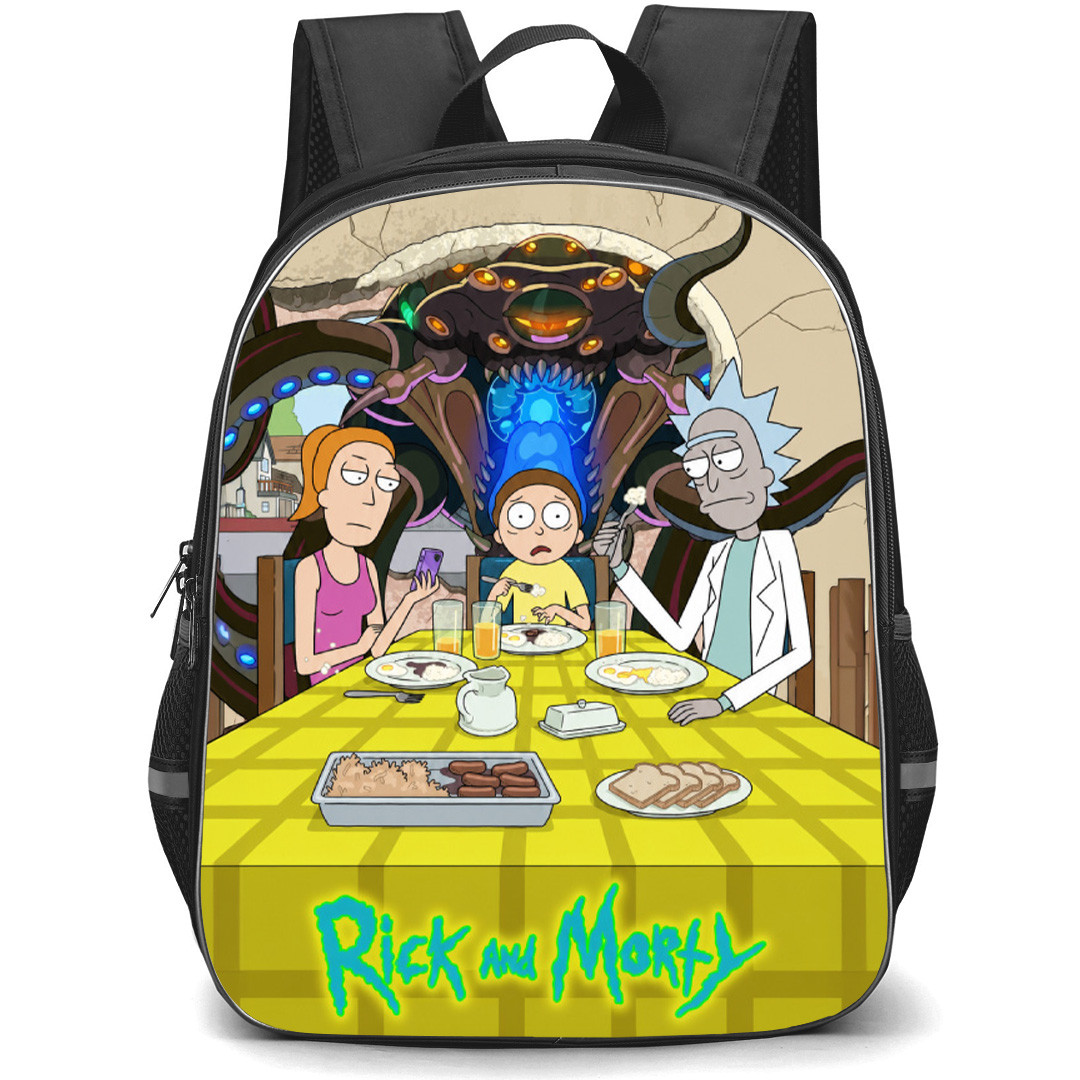 Rick And Morty Backpack School Bag StudentPack - Rick And Morty Characters Dinner Alien Poster