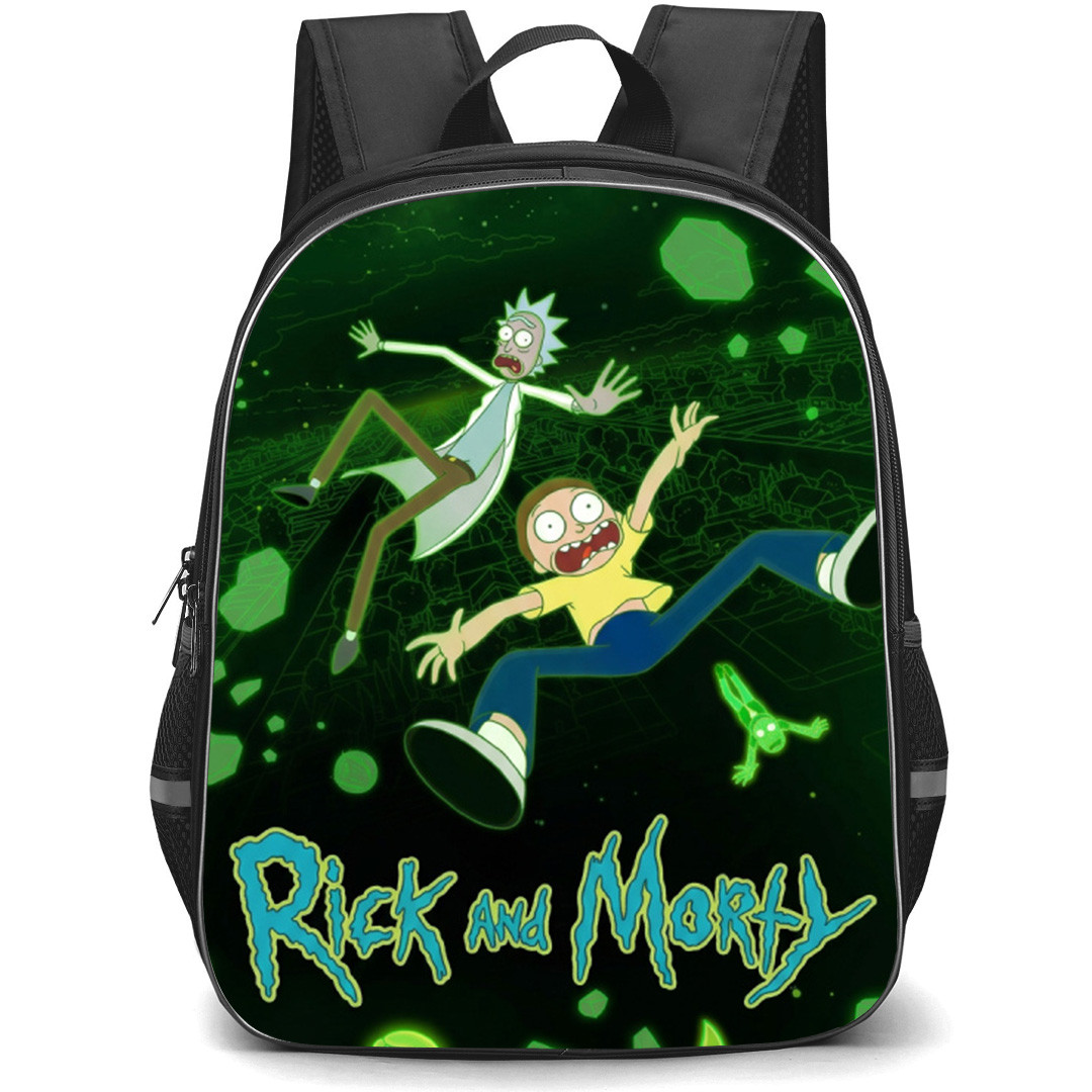 Rick And Morty Backpack School Bag StudentPack - Rick And Morty Characters Falling In Green Portrait Poster