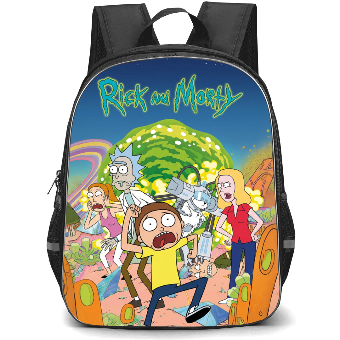 Rick And Morty Backpack School Bag StudentPack - Rick And Morty Characters Running Scared Aliens Poster