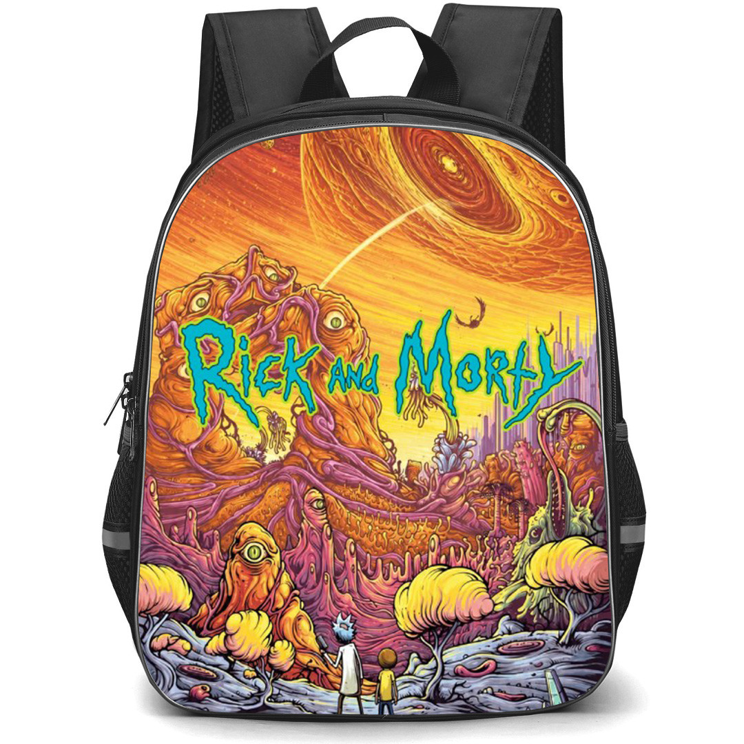 Rick And Morty Backpack School Bag StudentPack - Rick And Morty Standing In Alien Planet Illustration Poster