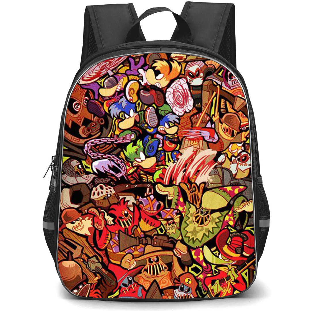 Rayman Backpack School Bag StudentPack - Rayman Characters Doodle Collage