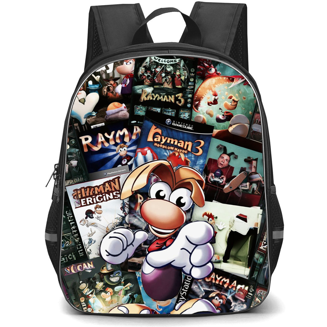 Rayman Backpack School Bag StudentPack - Rayman Game Covers Retro Collage