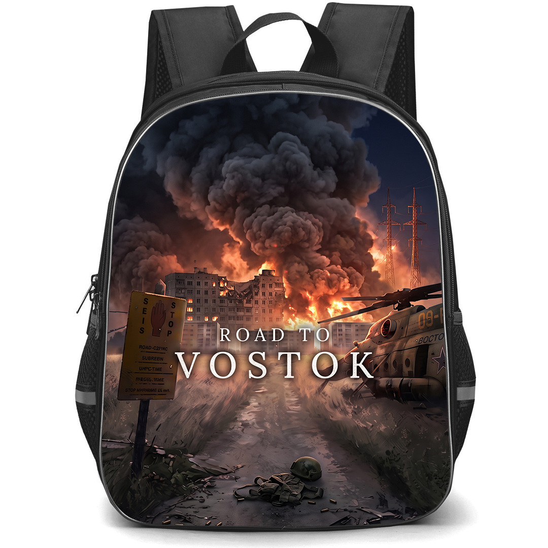 Road To Vostok Backpack School Bag StudentPack - Road To Vostok Crash Helicopter Game Poster