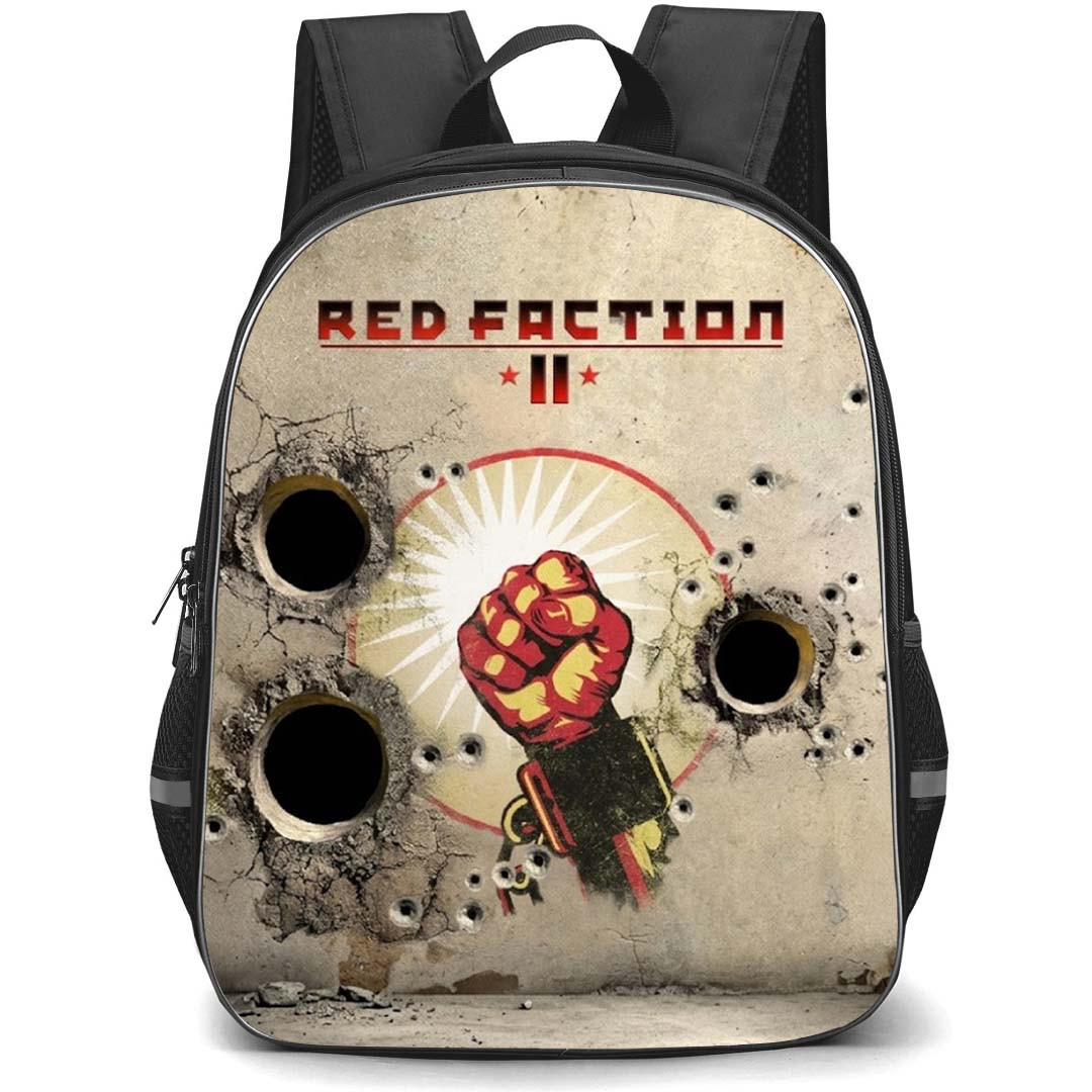 Red Faction Backpack School Bag StudentPack - Red Faction Fist Bullet Game Poster