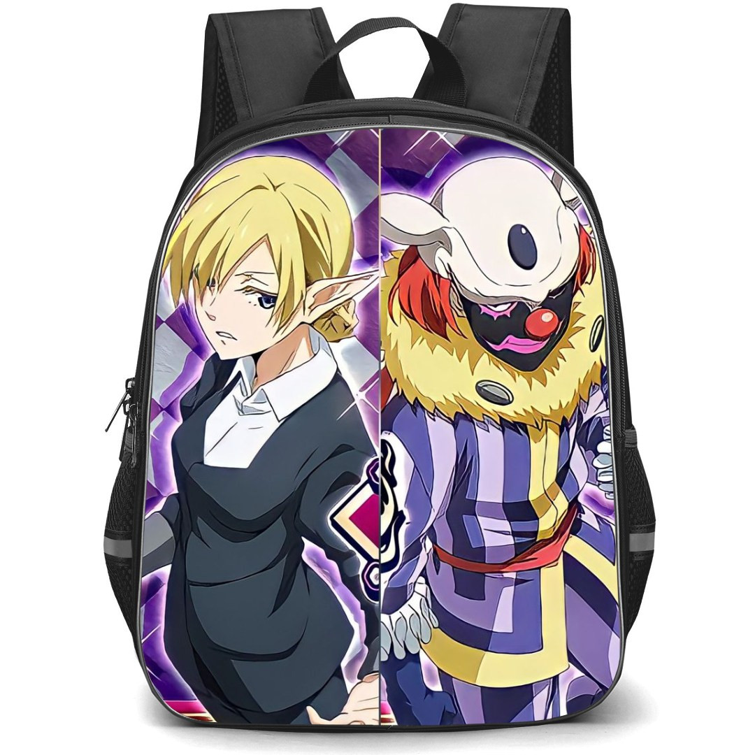 That Time I Got Reincarnated As A Slime Backpack StudentPack - Kagali & Laplace Side by Side Purple Checkered Background