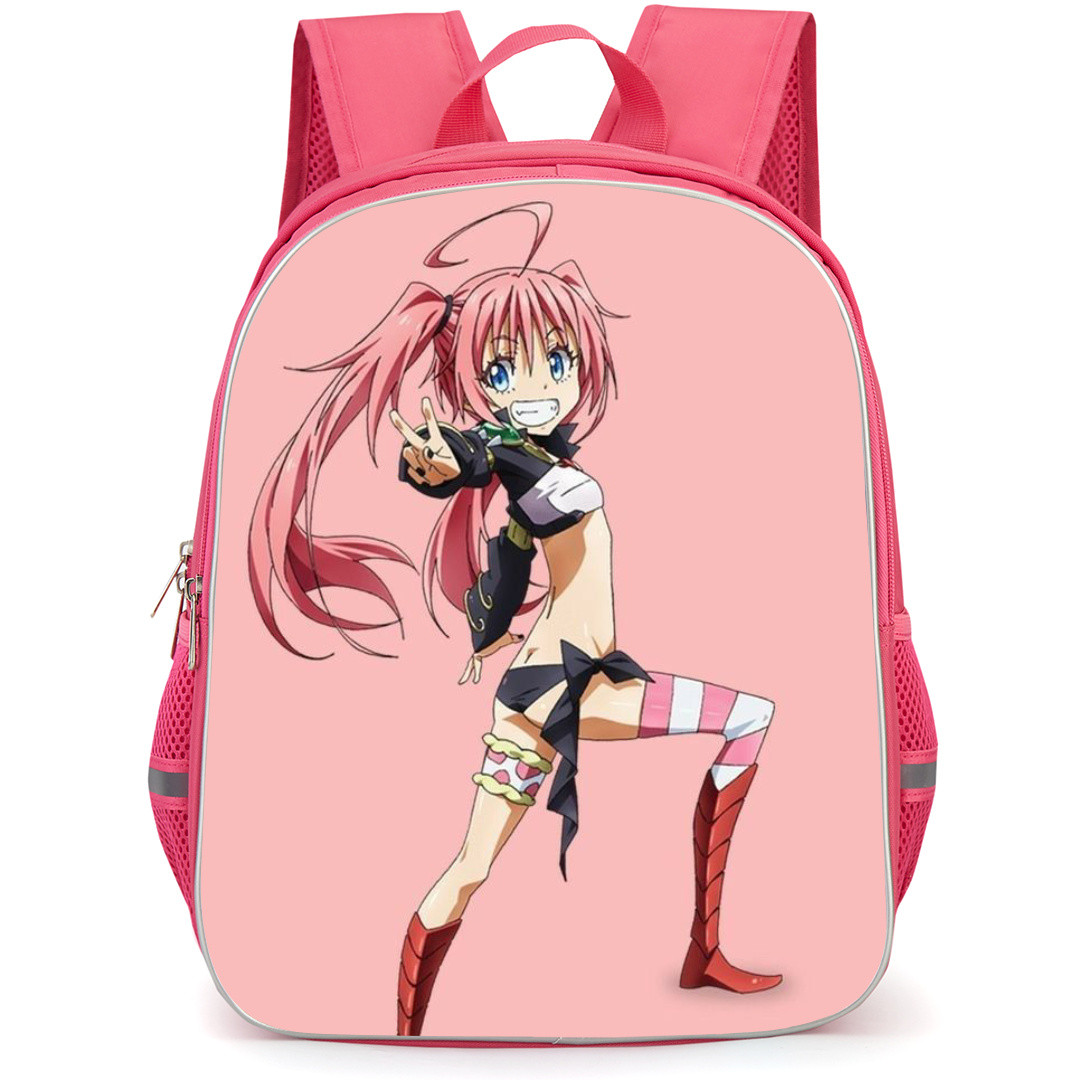 That Time I Got Reincarnated As A Slime Milim Nava Backpack StudentPack - Milim Nava Peace Sign Pink Background