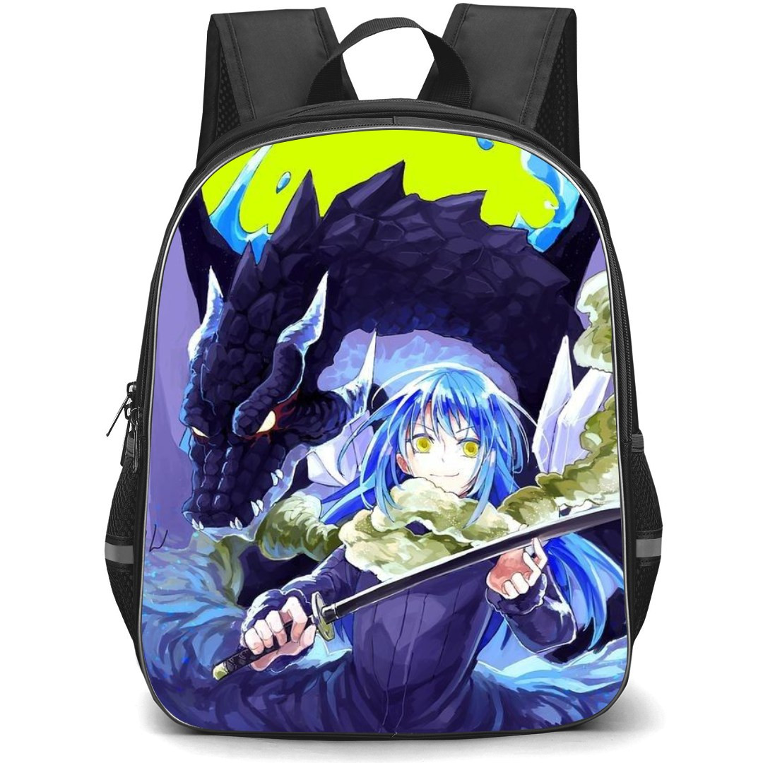 That Time I Got Reincarnated As A Slime Backpack StudentPack - Rimuru Tempest & Veldora Tempest Neon Green Background