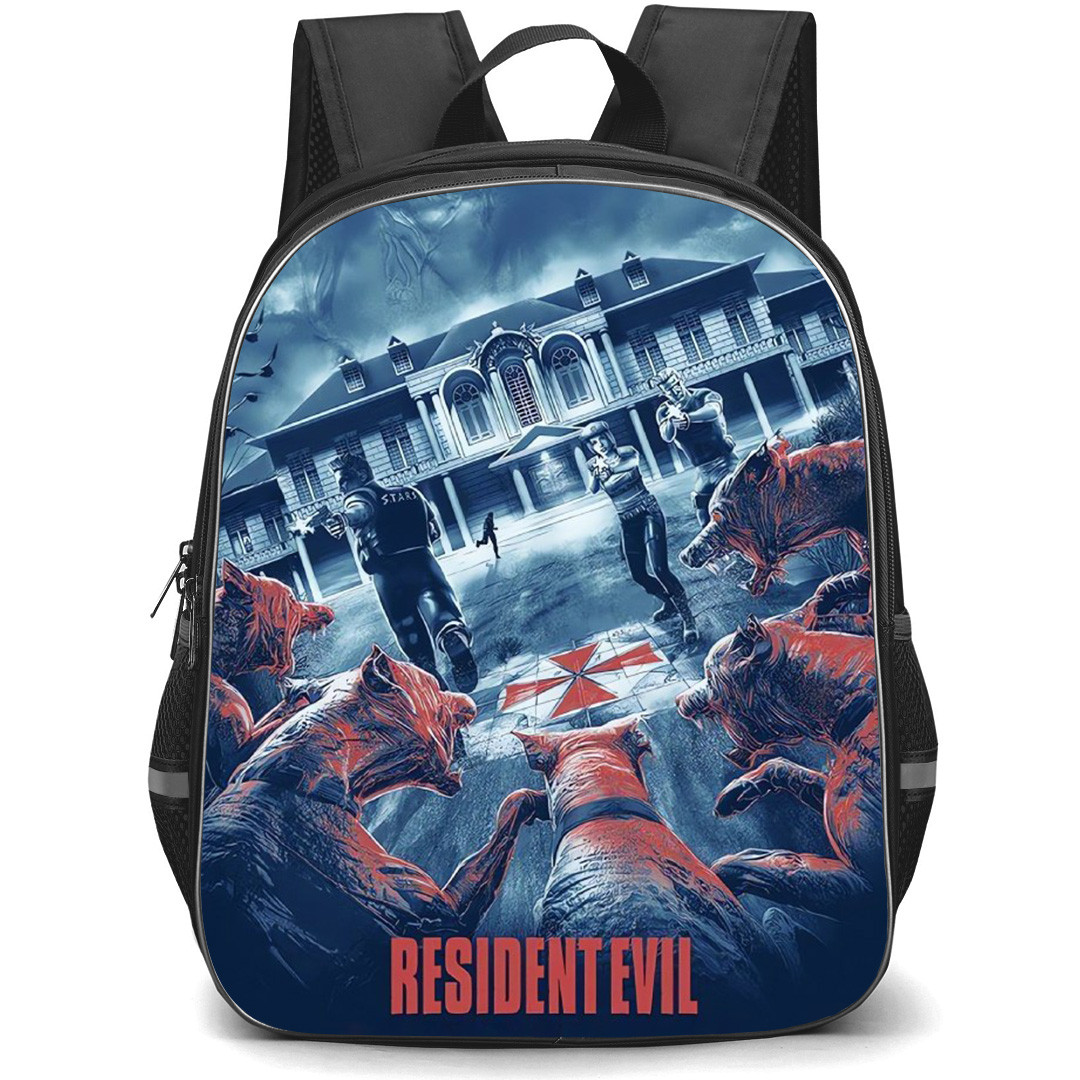 Resident Evil Backpack School Bag StudentPack - Resident Evil Blue And Red Monochrome Game Poster