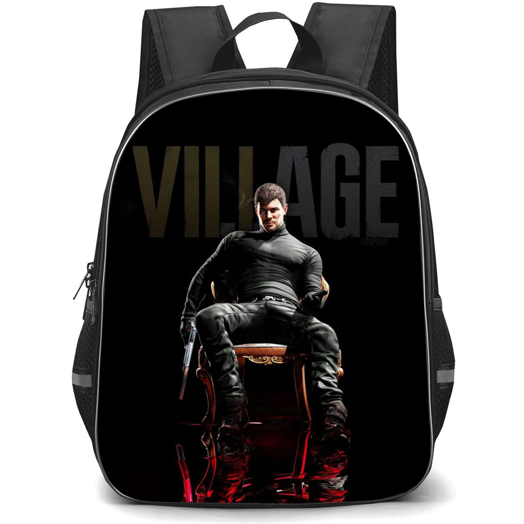 Resident Evil Chris Redfield Backpack School Bag StudentPack - Chris Redfield Sitting Hold Gun Portrait