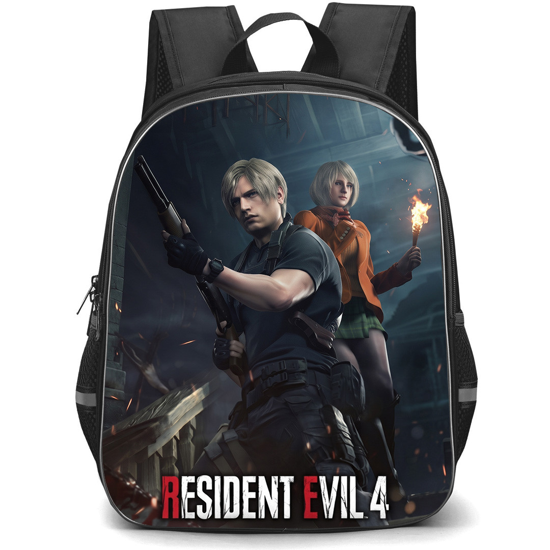 Resident Evil Backpack School Bag StudentPack - Resident Evil Leo Kennedy And Ashley Graham Holding Shotgun Poster