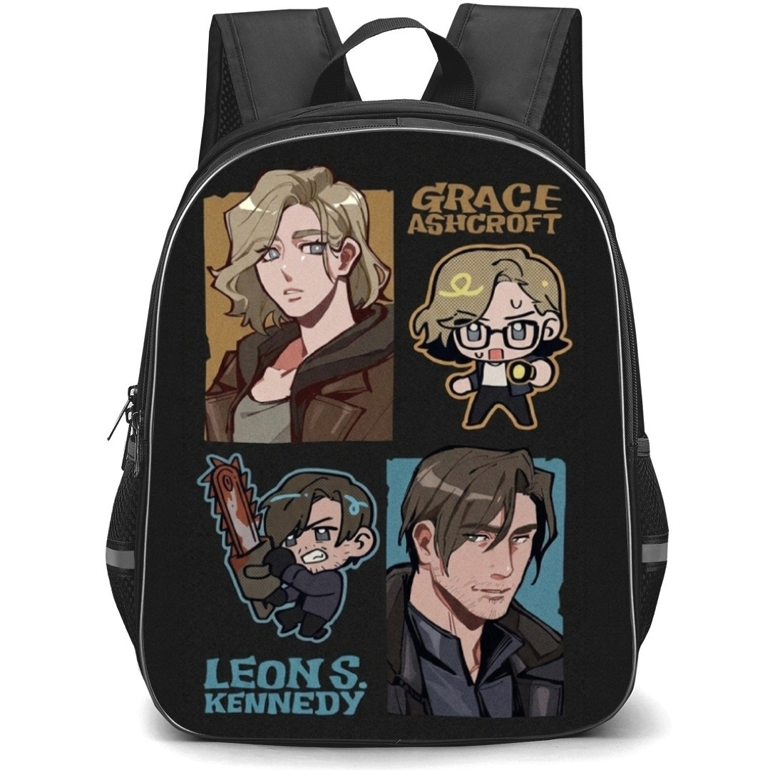 Resident Evil Requiem Backpack School Bag StudentPack - Leon Scott Kennedy And Grace Ashcroft Chibi Art