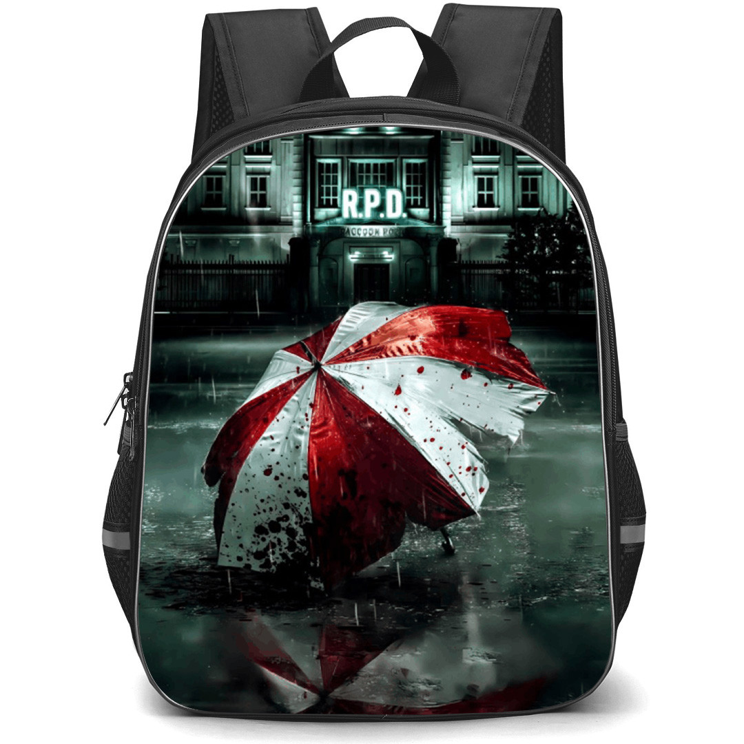 Resident Evil Requiem Backpack School Bag StudentPack - Resident Evil Requiem White Red Umbrella In Rhodes Hill Chronic Care Center Background