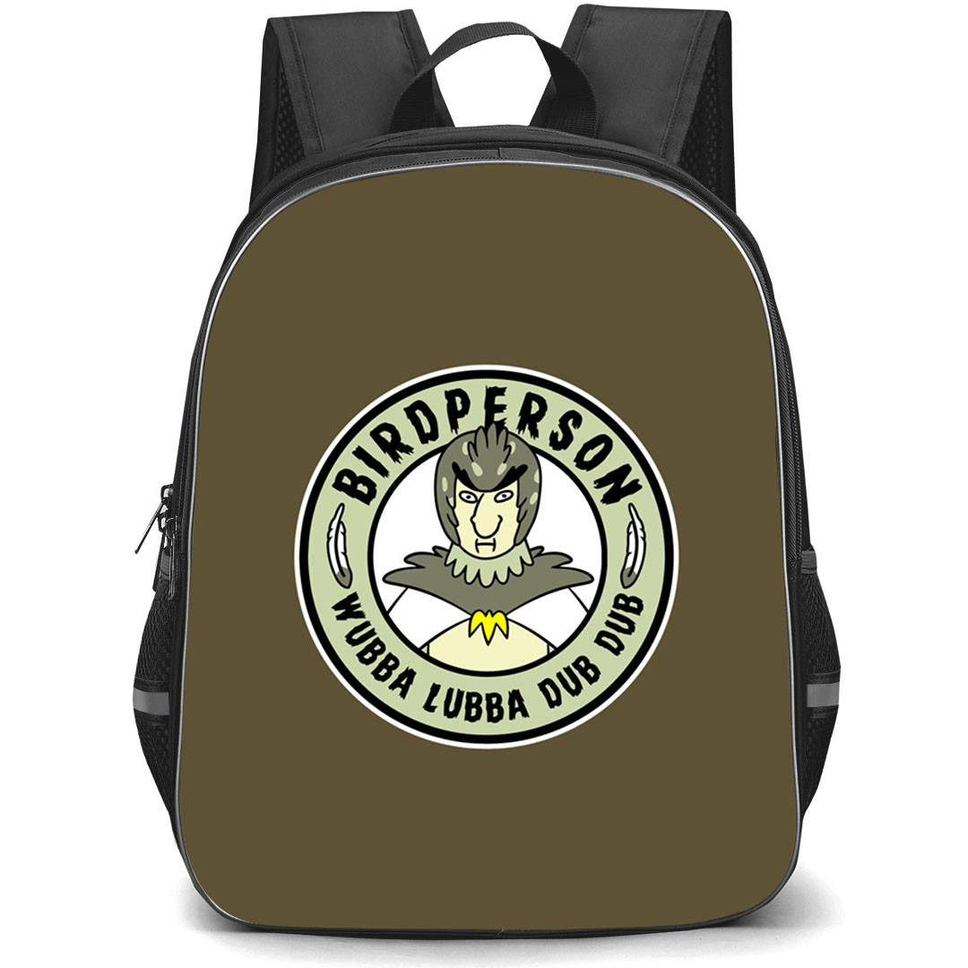 Rick And Morty Birdperson Backpack StudentPack - Birdperson Round Sticker ON Green Background
